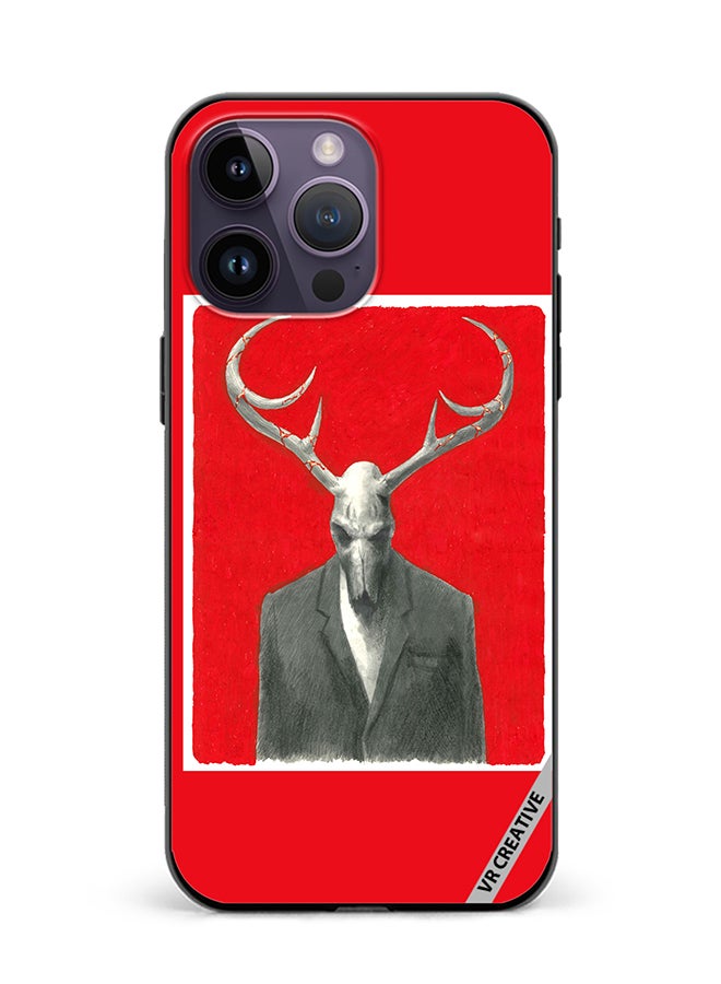 VR CREATIVE Protective Case Cover For Apple iPhone 15 Pro Max The Deer Skull In A Costume Red Design Multicolour - Image 1