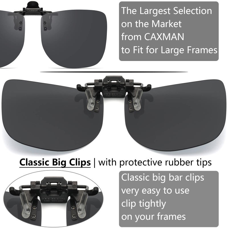 CAXMAN Clip On Sunglasses for Men Polarized Over Prescription Glasses Rimless Flip Up Grey Lens 100% UV Protection Extra Large Size 61 * 51mm - Image 3