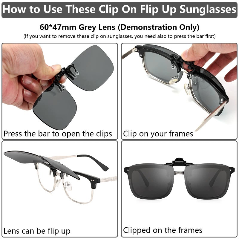 CAXMAN Clip On Sunglasses for Men Polarized Over Prescription Glasses Rimless Flip Up Grey Lens 100% UV Protection Extra Large Size 61 * 51mm - Image 5