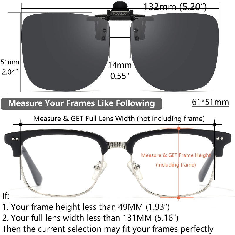 CAXMAN Clip On Sunglasses for Men Polarized Over Prescription Glasses Rimless Flip Up Grey Lens 100% UV Protection Extra Large Size 61 * 51mm - Image 4