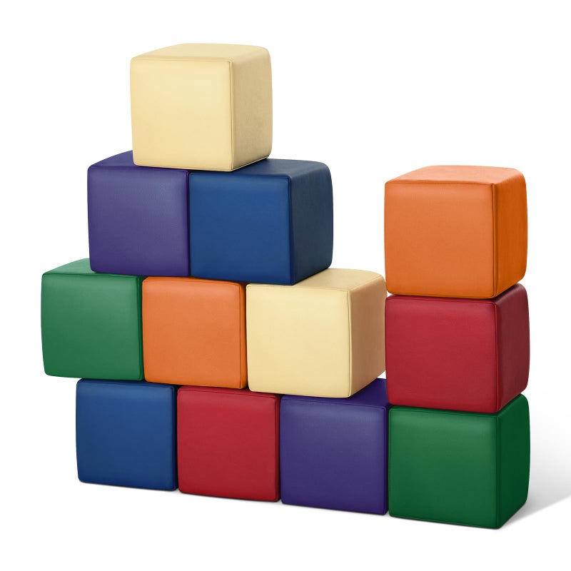 TODIBY Foam Building Blocks for Toddlers12Pieces Wipeable Leather Stacking Cubes Kids Large Soft Toys Play Set for Learning Construction Baby Preschool Daycare Therapy Birthday Gift Rainbow - Image 3