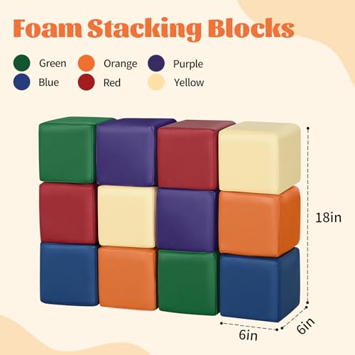 TODIBY Foam Building Blocks for Toddlers12Pieces Wipeable Leather Stacking Cubes Kids Large Soft Toys Play Set for Learning Construction Baby Preschool Daycare Therapy Birthday Gift Rainbow - Image 5