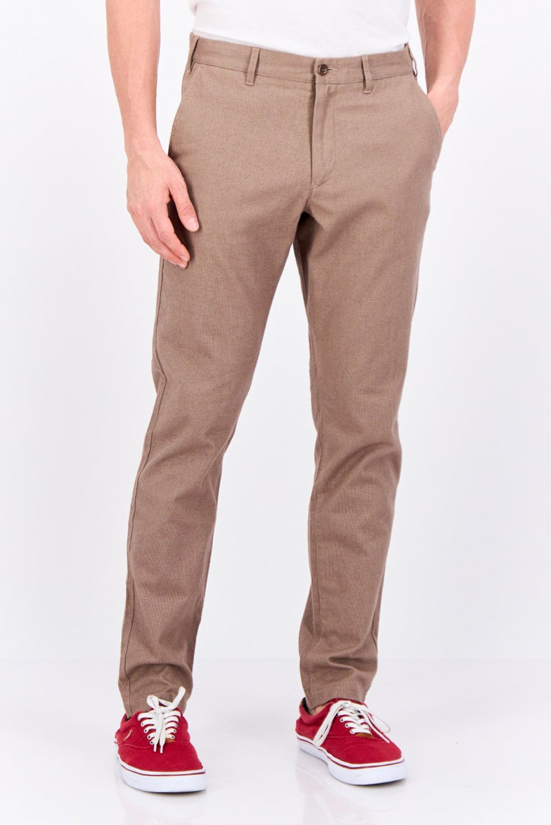 GANT Men Slim Fit Textured Straight Leg Pants, Desert Brown  - Image 1