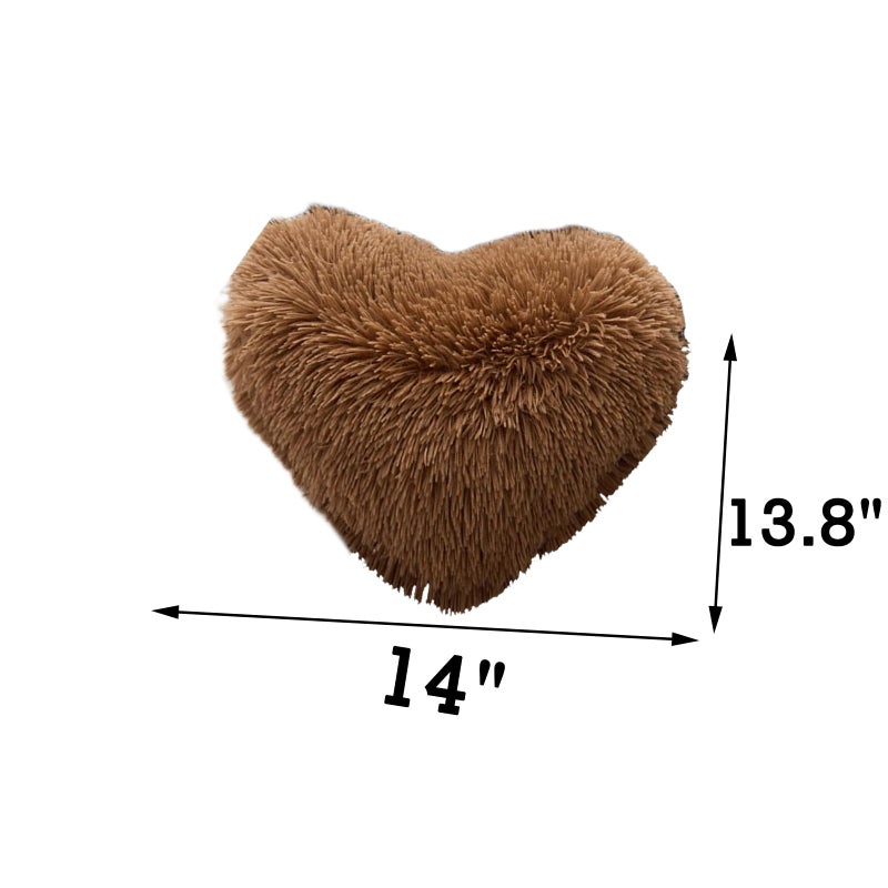 Morromorn Fluffy Heart Throw الوسائد أشعث وسادة زخرفية للأريكة أريكة أريكة سرير لطيف ديكور الهدايا للنساء الفتيات - ديكورات لعيد الميلاد يوم الأم عيد الميلاد (بني) - Image 2