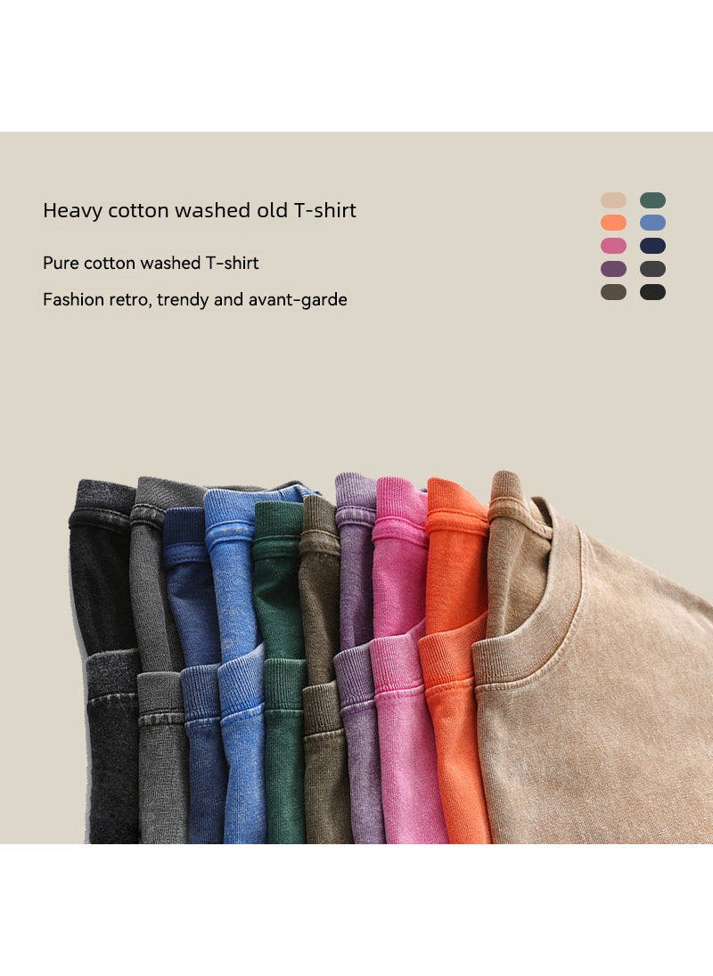 Generic - 230g Pure Cotton Oversize American Style Vintage Trendy Brand Wax-Stained Distressed T-Shirt For Men From China Mainland Black - Image 1