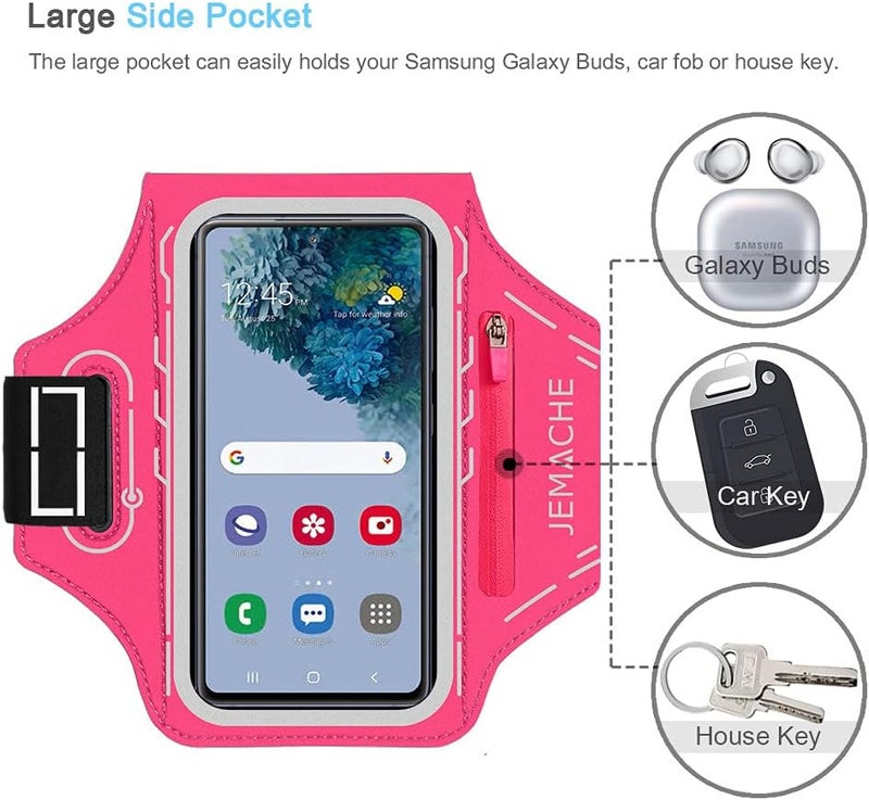 JEMACHE Armband for Samsung Galaxy S25 S24 S23 S22 S21 Ultra/Plus/FE, Gym Running Workouts Arm Band with Earbuds Holder (Rosy) - Image 5