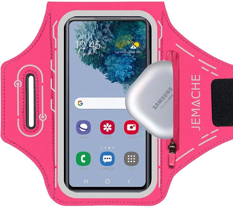 JEMACHE Armband for Samsung Galaxy S25 S24 S23 S22 S21 Ultra/Plus/FE, Gym Running Workouts Arm Band with Earbuds Holder (Rosy) - Image 1