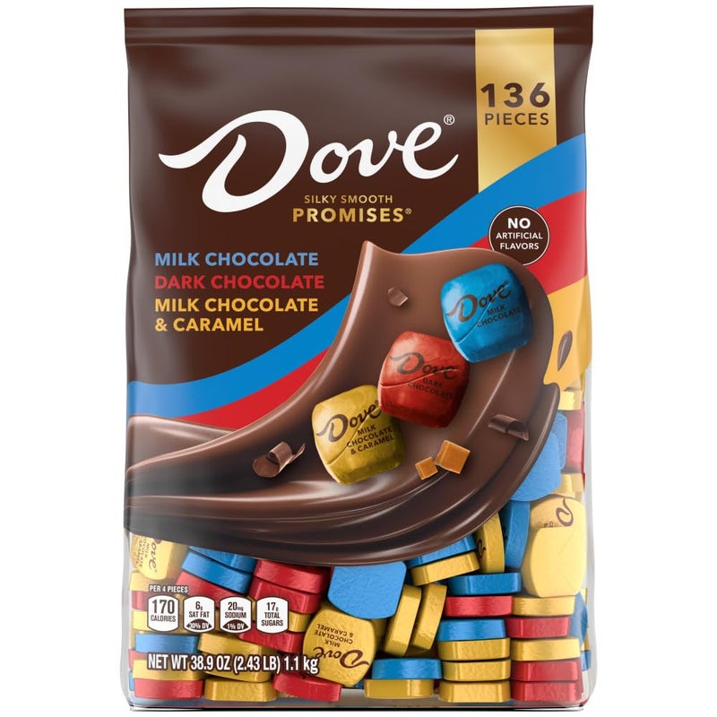 DOVE PROMISES Milk, Dark and Milk & Caramel Assorted Chocolate Candy, 136 Ct Bulk Bag - Image 1