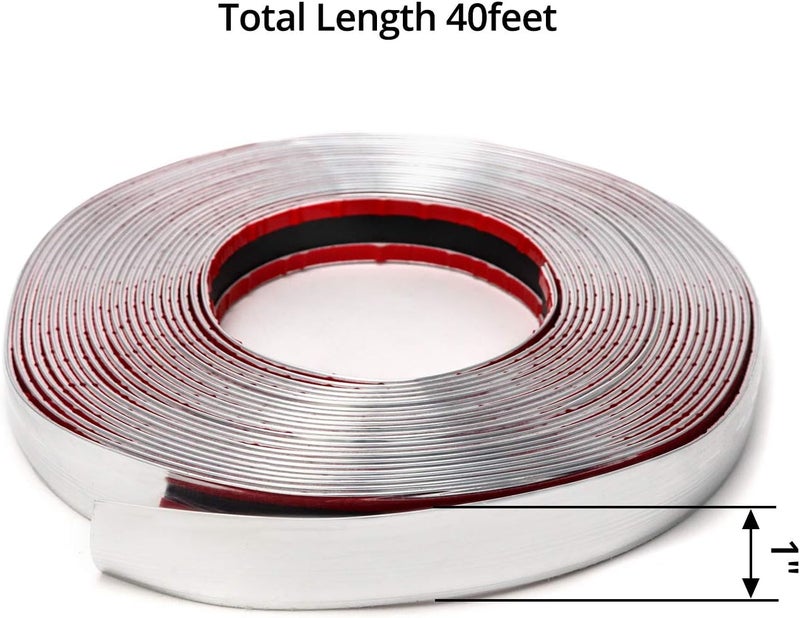 QWORK 1" Wide 40 Feet Chrome Molding Trim, Car Auto Truck Side Exterior Edge Lip Protect Sticker DIY Exterior Decoration for Bumper Door Guard Protection, Car Scratchproof - Image 5