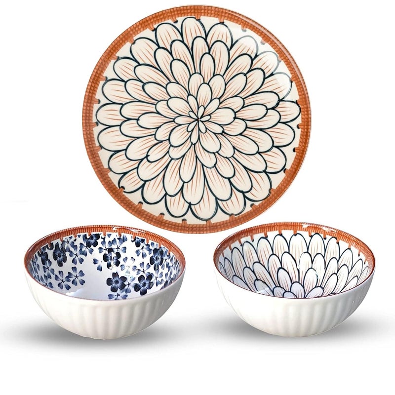 Sugalsu Porcelain Japanese Style Set of Bowls Plates Tableware Serving Set with Beautiful Gift Box 2 Bowl 1 Plate 4 Chopstick - Image 1
