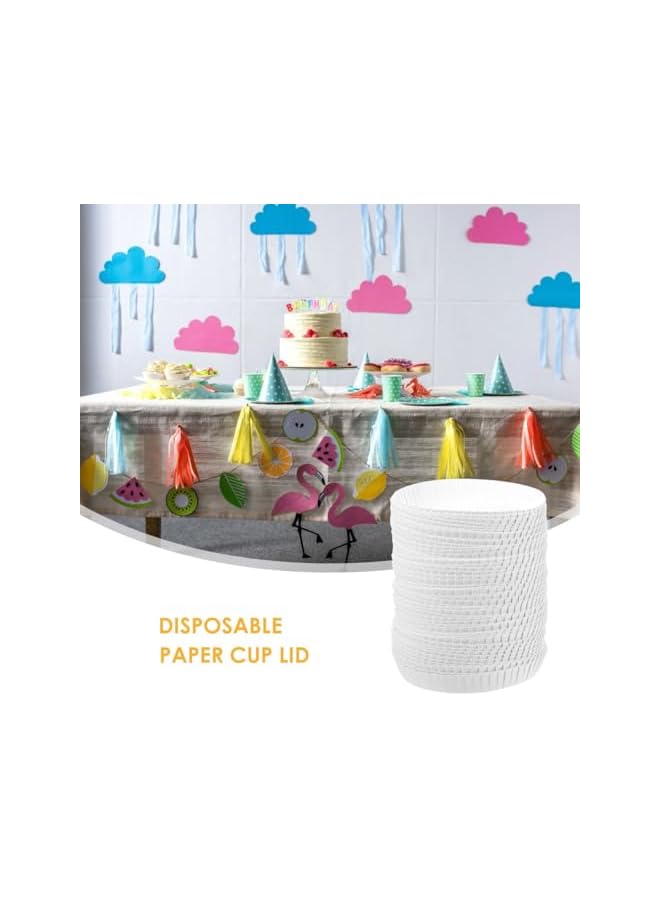 S-TOP 100Pcs Disposable Paper Cup Covers Recycled Paper Tea Coffee Drinking Cup Lids for Home Office Hotel Party Use 3.54X3.54X0.59In Stackable Design - Image 5