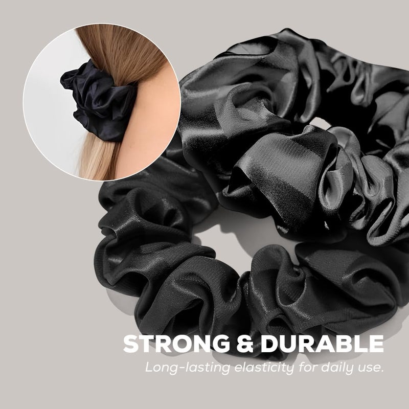 Multibrite Black Satin Scrunchies, No Crease Hair Ties for Thick & Thin Hair, Soft Elastic Hair Rubber, Stretchable Ponytail Holder, Hair Accessories for Women & Girls (Pack of 6) - Image 5