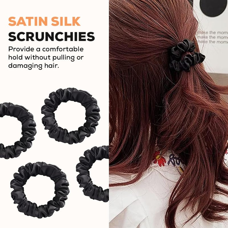 Multibrite Black Satin Scrunchies, No Crease Hair Ties for Thick & Thin Hair, Soft Elastic Hair Rubber, Stretchable Ponytail Holder, Hair Accessories for Women & Girls (Pack of 6) - Image 4