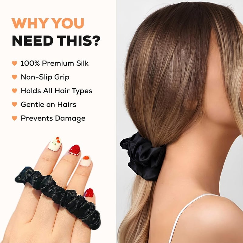Multibrite Black Satin Scrunchies, No Crease Hair Ties for Thick & Thin Hair, Soft Elastic Hair Rubber, Stretchable Ponytail Holder, Hair Accessories for Women & Girls (Pack of 6) - Image 2