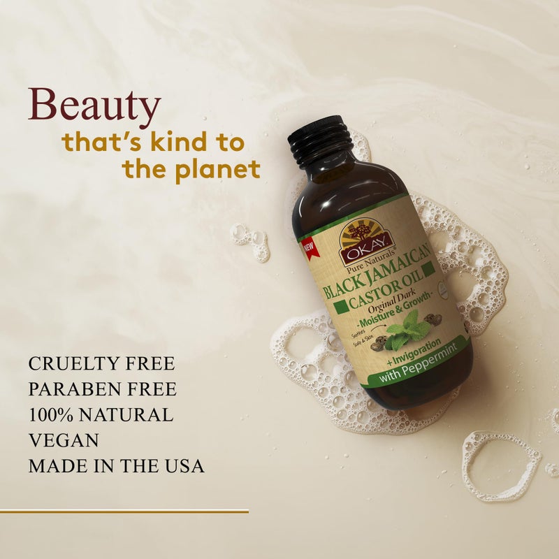 Okay Pure Naturals Black Jamaican Castor Oil - Castor Oil for Hair Growth, Moisture for Skin, Face, Scalp, Eyelashes, Eyebrows - Hair Oil for Men & Women - Peppermint, 4 oz Glass Bottle - Image 3