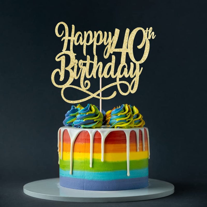 Qertesl Gold Glitter Happy 40th Birthday Cake Topper Cheers to 40 Years happy 40th Birthday Cake Topper 40th Anniversary Cake Topper  men and women 40 years old happy birthday Party Decoration - Image 4