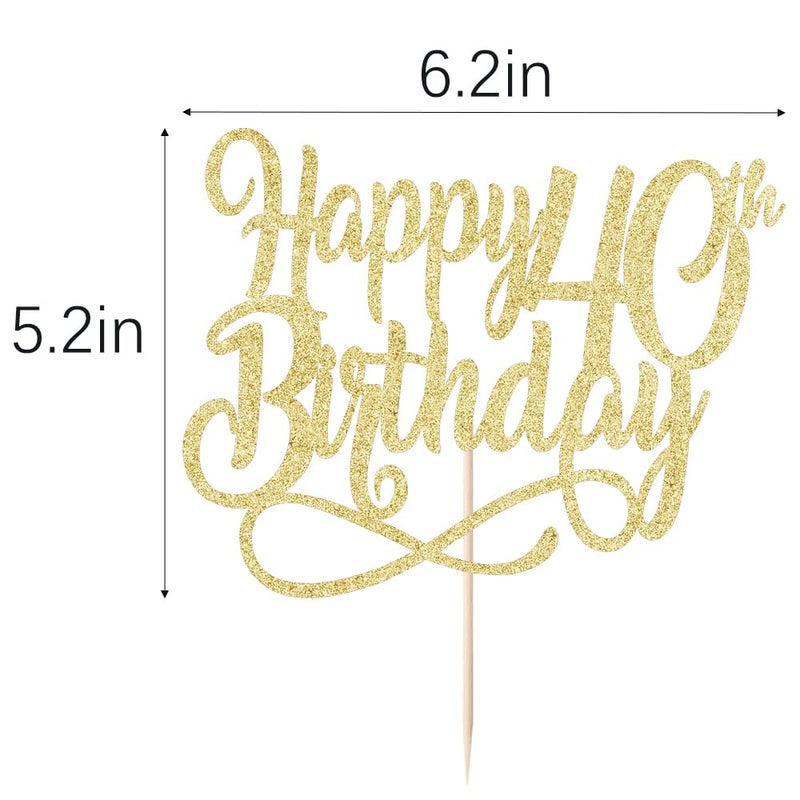 Qertesl Gold Glitter Happy 40th Birthday Cake Topper Cheers to 40 Years happy 40th Birthday Cake Topper 40th Anniversary Cake Topper  men and women 40 years old happy birthday Party Decoration - Image 3