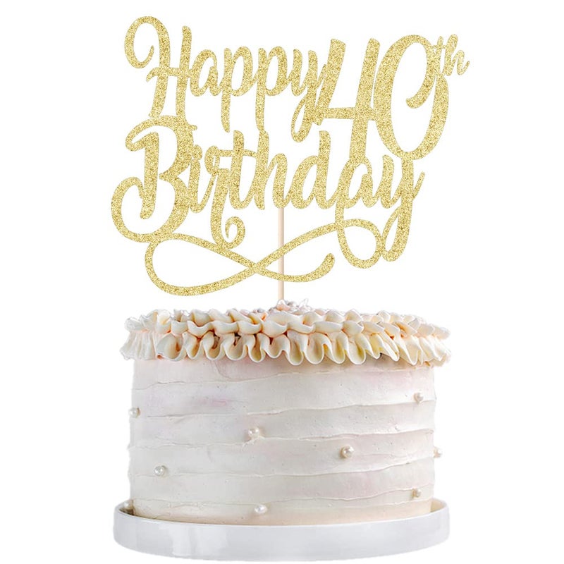 Qertesl Gold Glitter Happy 40th Birthday Cake Topper Cheers to 40 Years happy 40th Birthday Cake Topper 40th Anniversary Cake Topper  men and women 40 years old happy birthday Party Decoration - Image 2