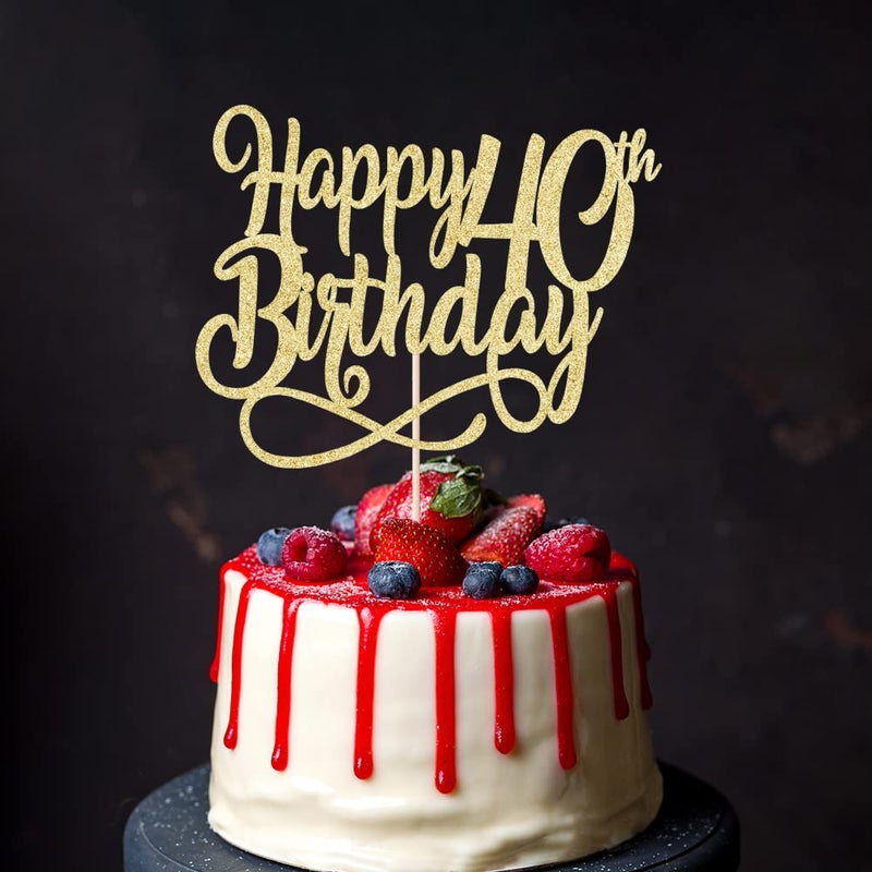 Qertesl Gold Glitter Happy 40th Birthday Cake Topper Cheers to 40 Years happy 40th Birthday Cake Topper 40th Anniversary Cake Topper  men and women 40 years old happy birthday Party Decoration - Image 1