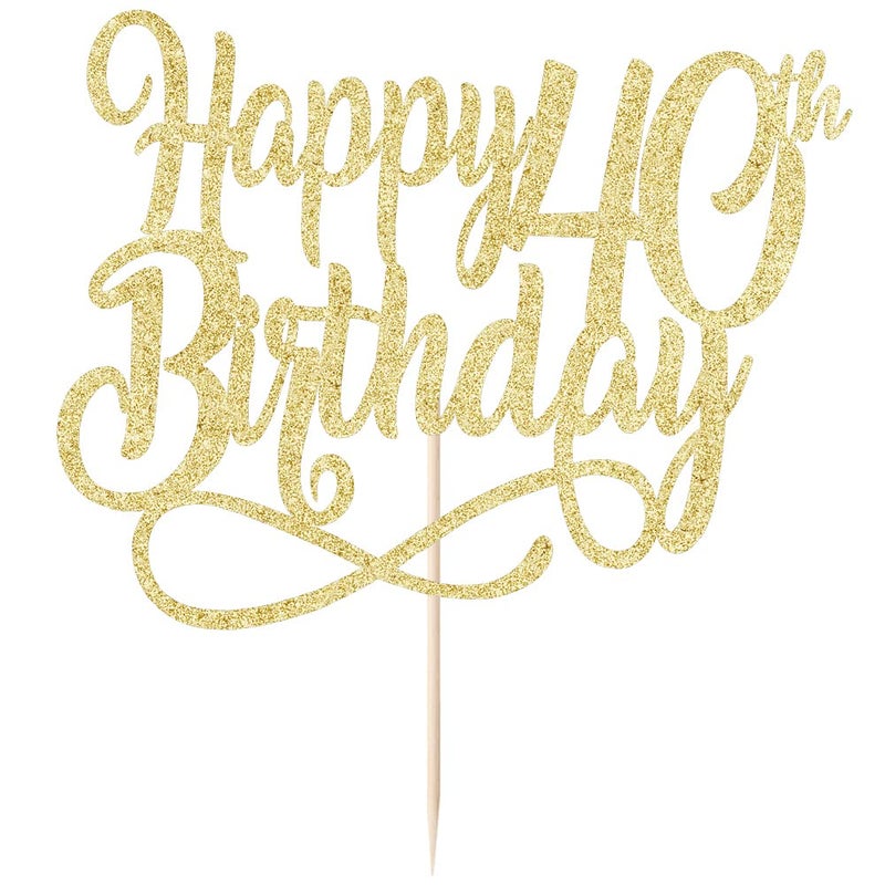 Qertesl Gold Glitter Happy 40th Birthday Cake Topper Cheers to 40 Years happy 40th Birthday Cake Topper 40th Anniversary Cake Topper  men and women 40 years old happy birthday Party Decoration - Image 5