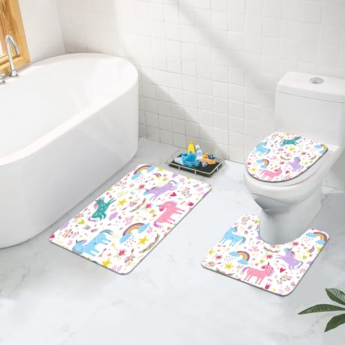 KINUUIS Unicorn Bathroom Set Colorful Pink 4 Pcs Shower Curtain Sets with Non-Slip Rugs Toilet Lid Cover and Bath Mat Set, Girls Ttoddler Bathroom Decor with 12 Hooks - Image 5