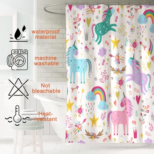 KINUUIS Unicorn Bathroom Set Colorful Pink 4 Pcs Shower Curtain Sets with Non-Slip Rugs Toilet Lid Cover and Bath Mat Set, Girls Ttoddler Bathroom Decor with 12 Hooks - Image 3