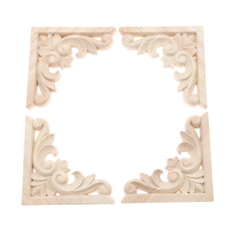 MUXSAM Furniture Applique 8x8cm315x315 Wood Carved Corner Onlay Unpainted Frame Decal for Wall Cabinet Door Bed Dresser Mirror Decoration4Pack