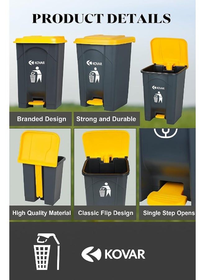 kovar KOVAR Trash Box Step-On Waste Bin, Grey with Yellow Lid, Foot Pedal Operation (20L)  - Image 3