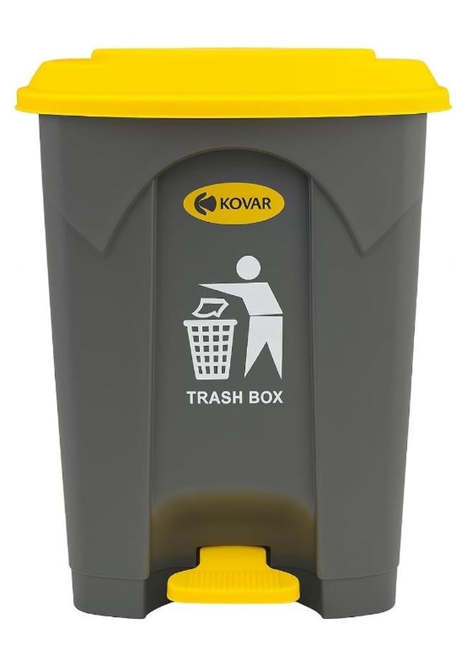 kovar صندوق القمامة كوفار، سلة نفايات تعمل بالدوس، رمادي مع غطاء أصفر، تشغيل بدواسة القدم (20 لتر) - Image 1