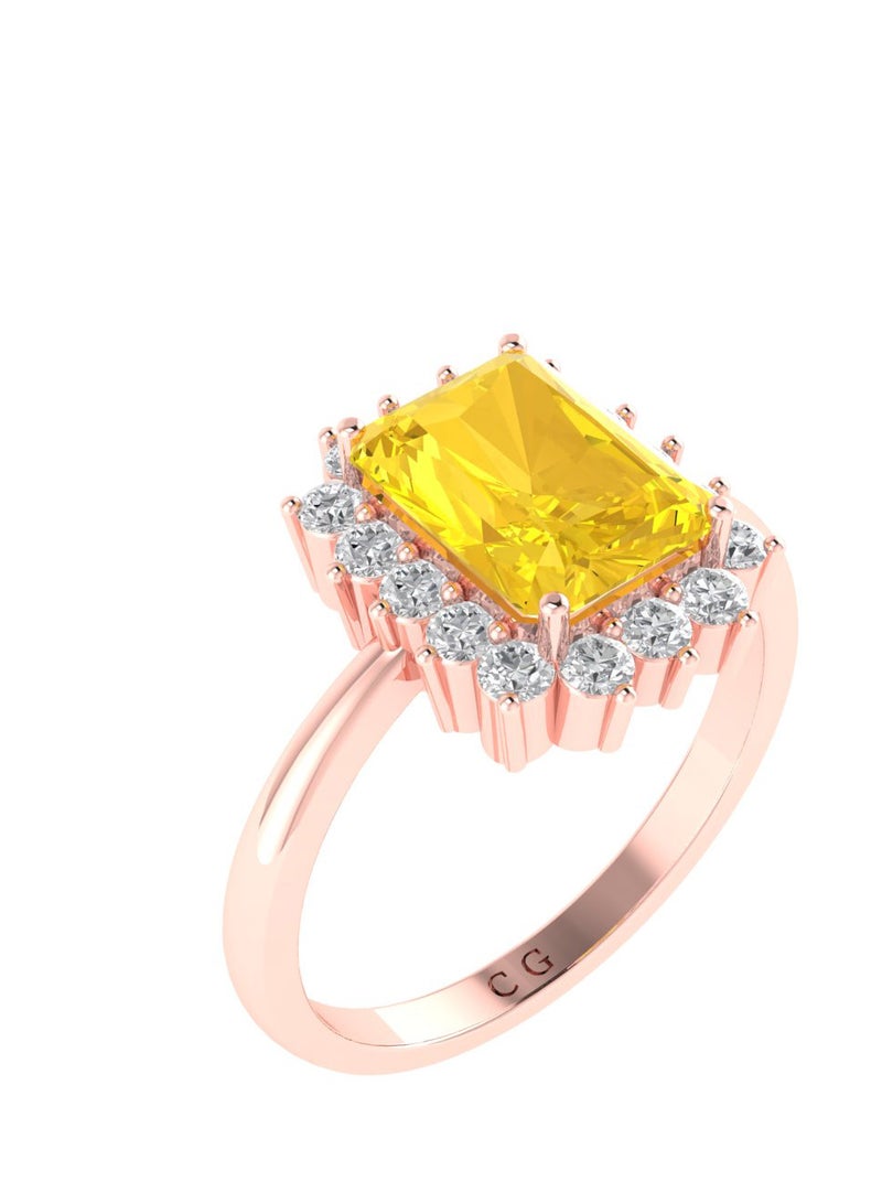 Capri Gold Diana Emerald-Cut Citrine and Sparkling Diamond Ring in 18K Rose Gold  - Image 2