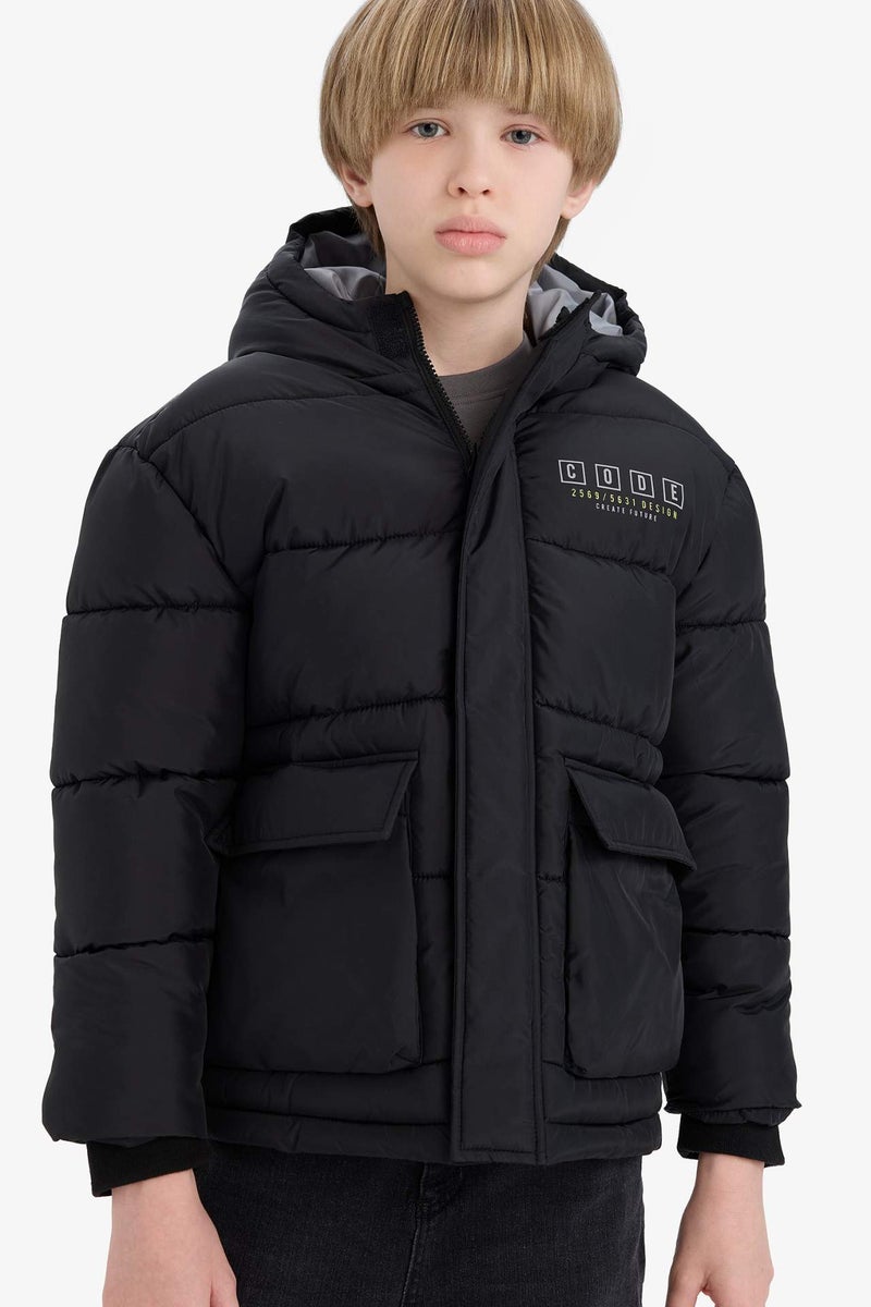 DeFacto Boy Hooded Water Repellent Printed Hooded Puffer Jacket - Image 4