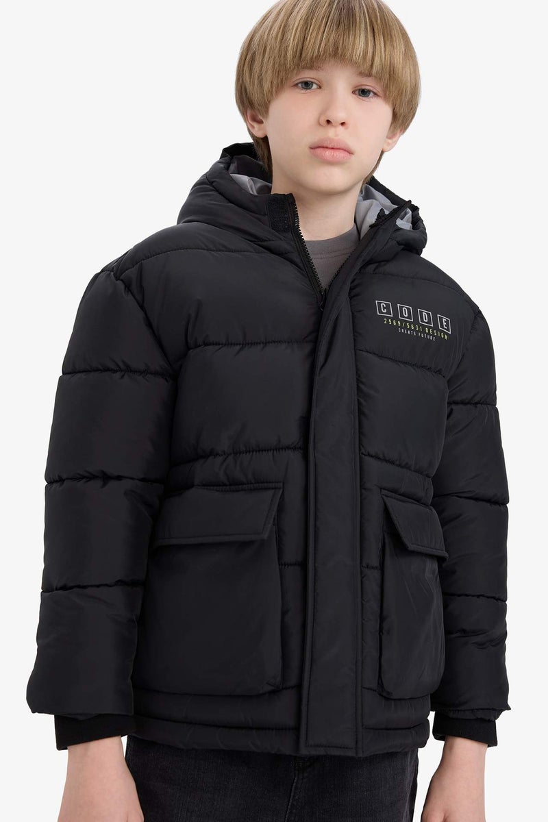 DeFacto Boy Hooded Water Repellent Printed Hooded Puffer Jacket - Image 3