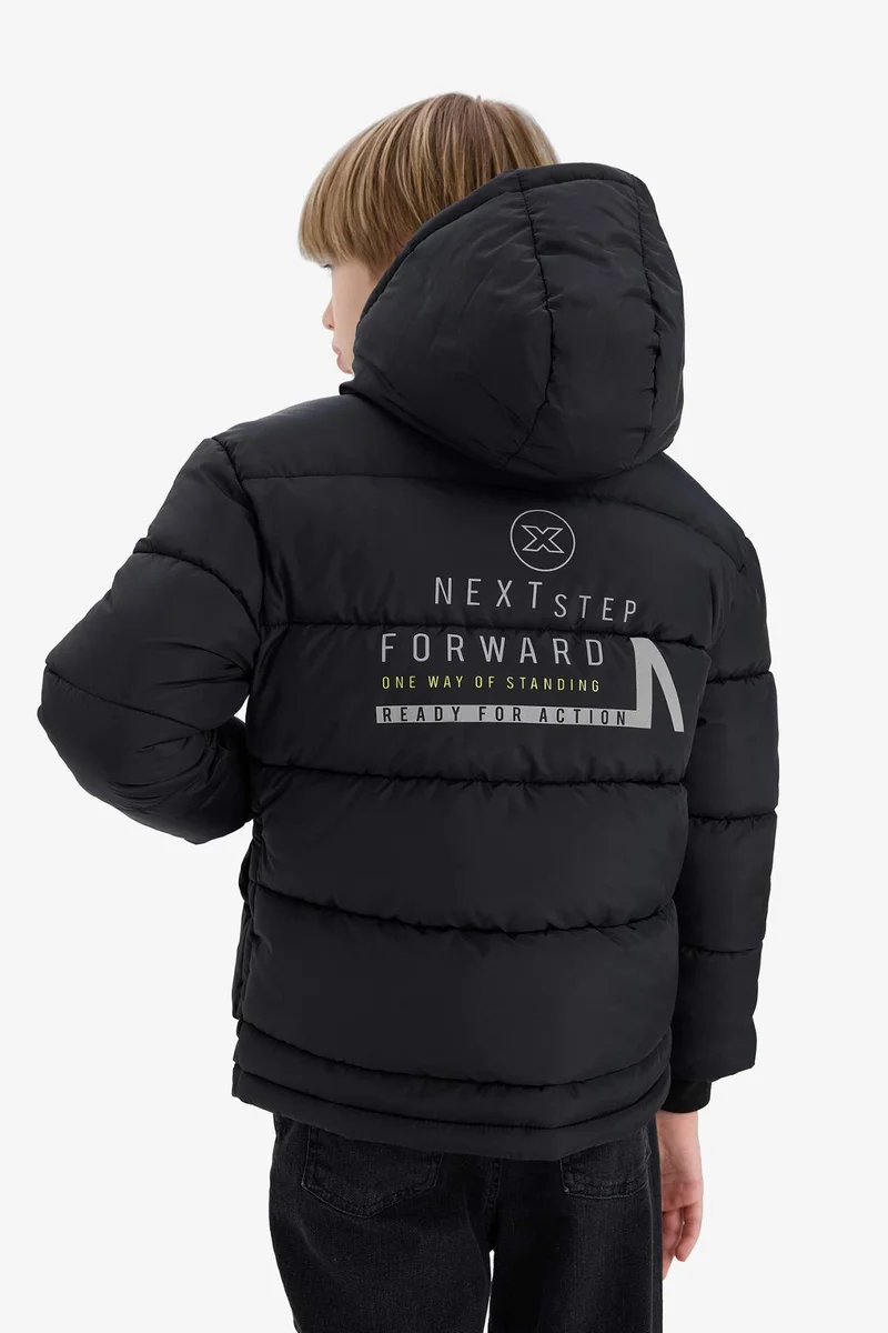 ديفاكتو Boy Hooded Water Repellent Printed Hooded Puffer Jacket