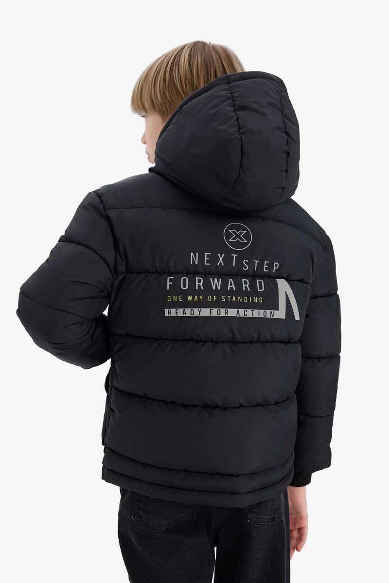 DeFacto Boy Hooded Water Repellent Printed Hooded Puffer Jacket - Image 1