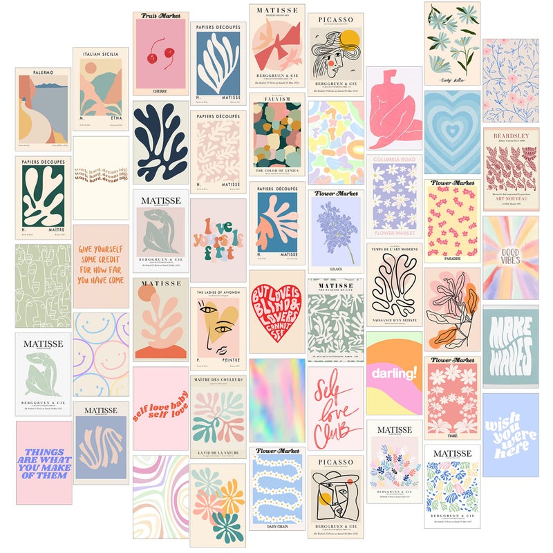 Fardes Aesthetic Room Decor, 50pcs Danish Pastel Prints for Wall Decor, Wall Collage Kit Aesthetic Pictures for Dorm Decor, Teen Girls Preppy Bedroom Decor - Image 1