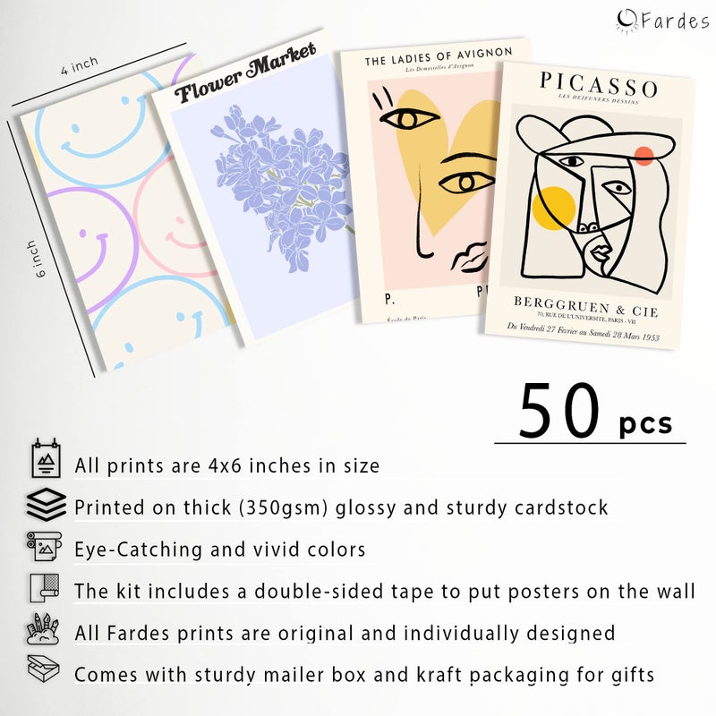 Fardes Aesthetic Room Decor, 50pcs Danish Pastel Prints for Wall Decor, Wall Collage Kit Aesthetic Pictures for Dorm Decor, Teen Girls Preppy Bedroom Decor - Image 3