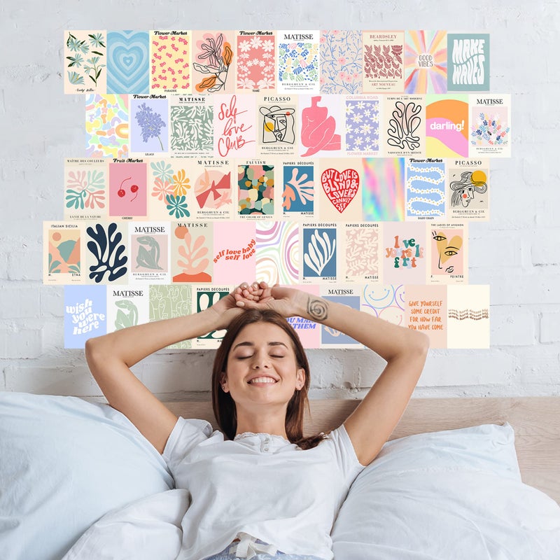 Fardes Aesthetic Room Decor, 50pcs Danish Pastel Prints for Wall Decor, Wall Collage Kit Aesthetic Pictures for Dorm Decor, Teen Girls Preppy Bedroom Decor - Image 2