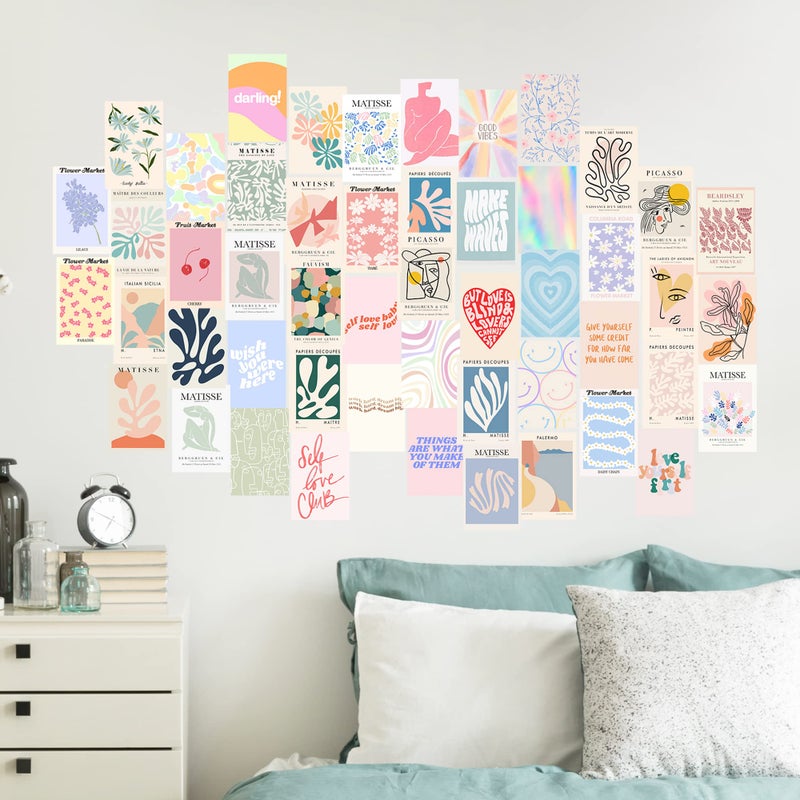 Fardes Aesthetic Room Decor, 50pcs Danish Pastel Prints for Wall Decor, Wall Collage Kit Aesthetic Pictures for Dorm Decor, Teen Girls Preppy Bedroom Decor - Image 4