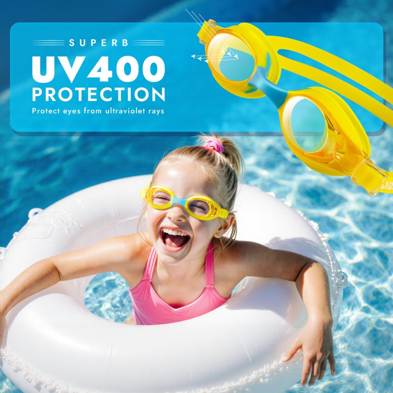 Dizokizo 2 Pack Swim Goggles for Kids Toddler 4-16, Anti-Fog UV Protection Swimming Goggles with HD Lens for Boys Girls, Ergonomic Design with Carry Case (Rose & Yellow) - Image 3