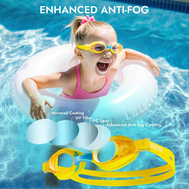 Dizokizo 2 Pack Swim Goggles for Kids Toddler 4-16, Anti-Fog UV Protection Swimming Goggles with HD Lens for Boys Girls, Ergonomic Design with Carry Case (Rose & Yellow) - Image 4