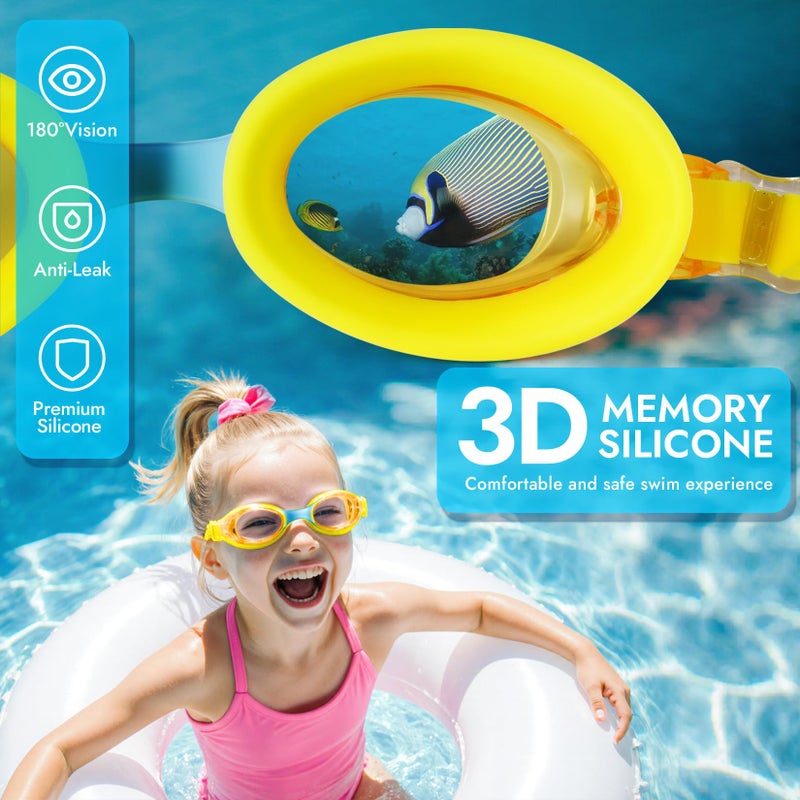 Dizokizo 2 Pack Swim Goggles for Kids Toddler 4-16, Anti-Fog UV Protection Swimming Goggles with HD Lens for Boys Girls, Ergonomic Design with Carry Case (Rose & Yellow) - Image 5
