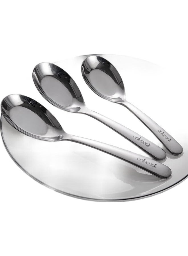 Onlycook Household Thickened Stainless Steel Spoon Chinese Style Flat Bottom Soup Spoon Drinking Porridge Spoon Children'S Table Spoon Cutlery - Set Of 3 Large - Image 2