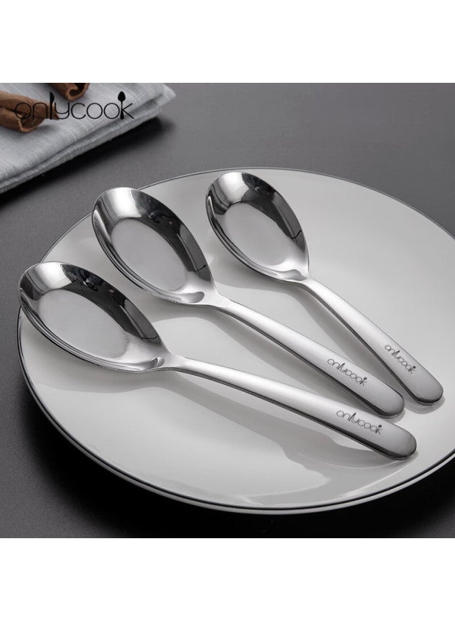 Onlycook Household Thickened Stainless Steel Spoon Chinese Style Flat Bottom Soup Spoon Drinking Porridge Spoon Children's Table Spoon Cutlery - Set Of 3 Large - Image 1