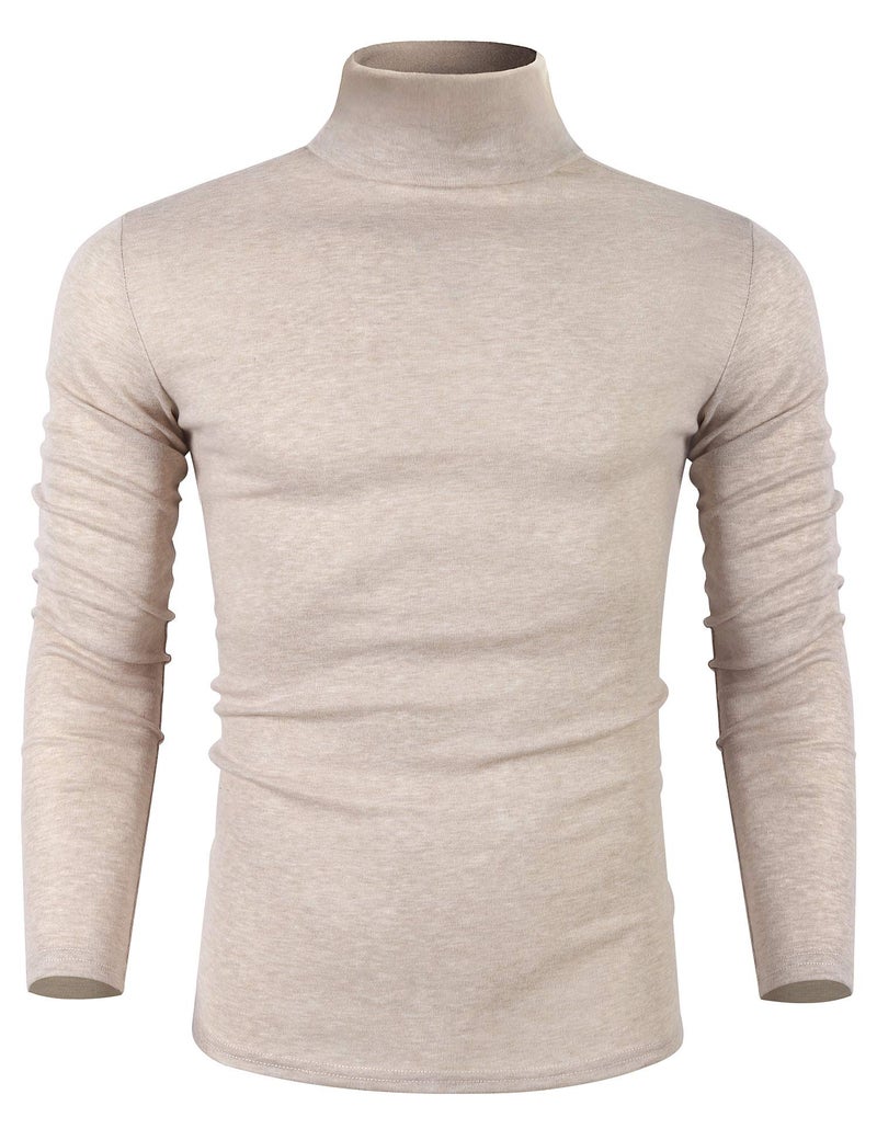 Poriff Men's Turtleneck Pullover Melange Colored Slim Fit Long Sleeve Sweater Apricot M - Image 2