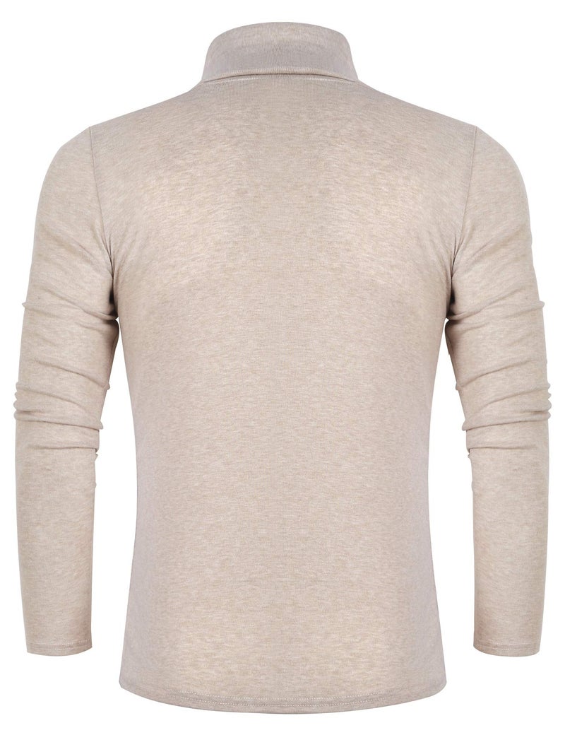Poriff Men's Turtleneck Pullover Melange Colored Slim Fit Long Sleeve Sweater Apricot M - Image 3