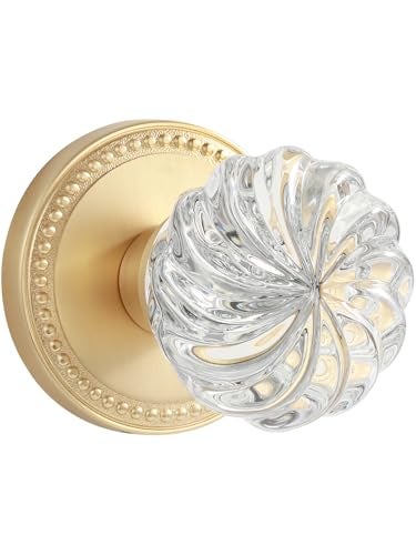 SORWDUERM 2 Pack Crystal Door Knobs Gold Door Knob Dummy Door Knobs Brushed Gold Glass Interior Satin Brass Dummy Handle Single Sided Decorative - Image 1