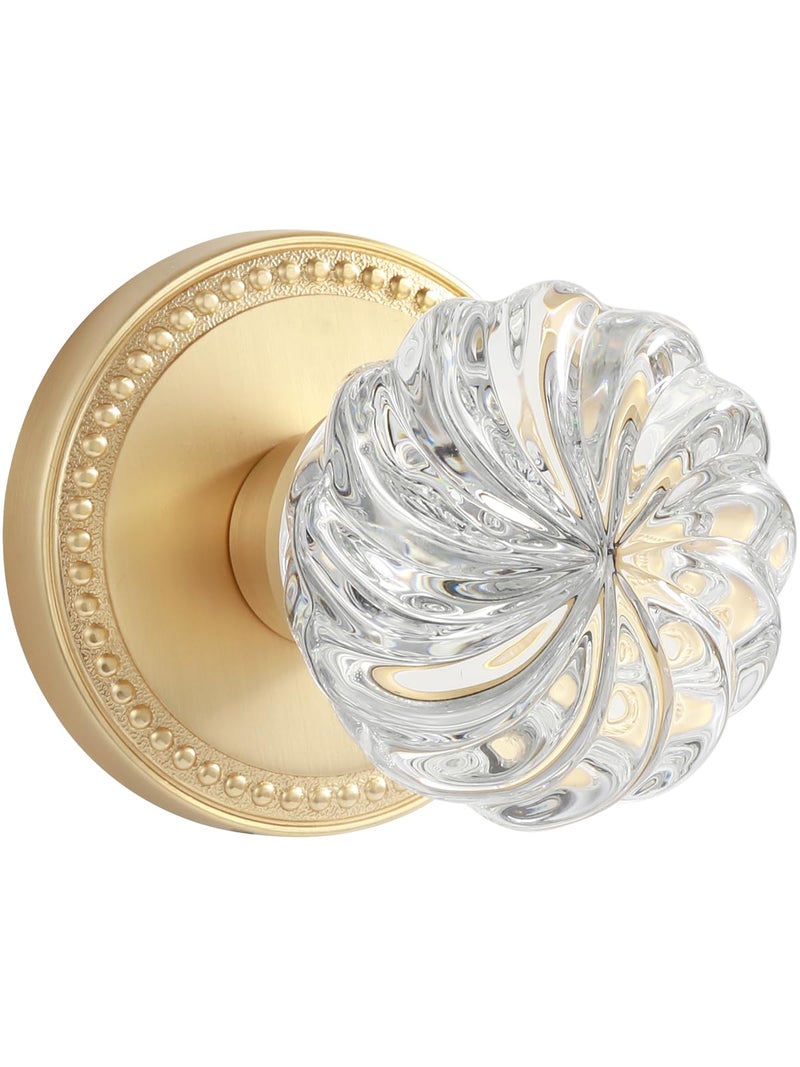 SORWDUERM 2 Pack Crystal Door Knobs Gold Door Knob Dummy Door Knobs Brushed Gold Glass Interior Satin Brass Dummy Handle Single Sided Decorative - Image 2
