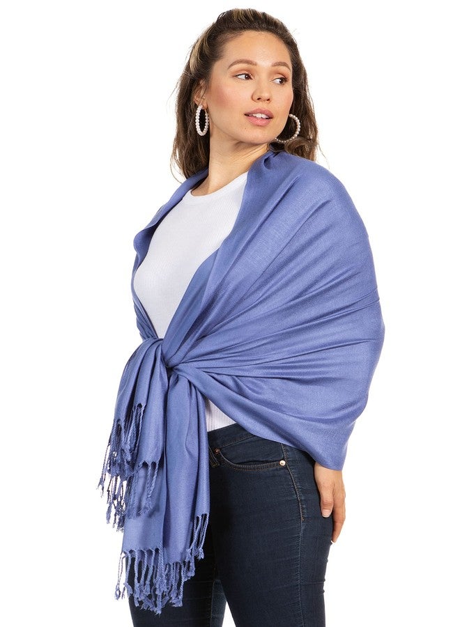 Sakkas 78" X 28" Rayon from Bamboo Soft Solid Pashmina Feel Shawl/Wrap/Stole - Steel Blue - Image 3
