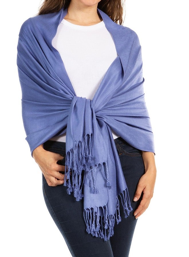 Sakkas 78" X 28" Rayon from Bamboo Soft Solid Pashmina Feel Shawl/Wrap/Stole - Steel Blue - Image 1