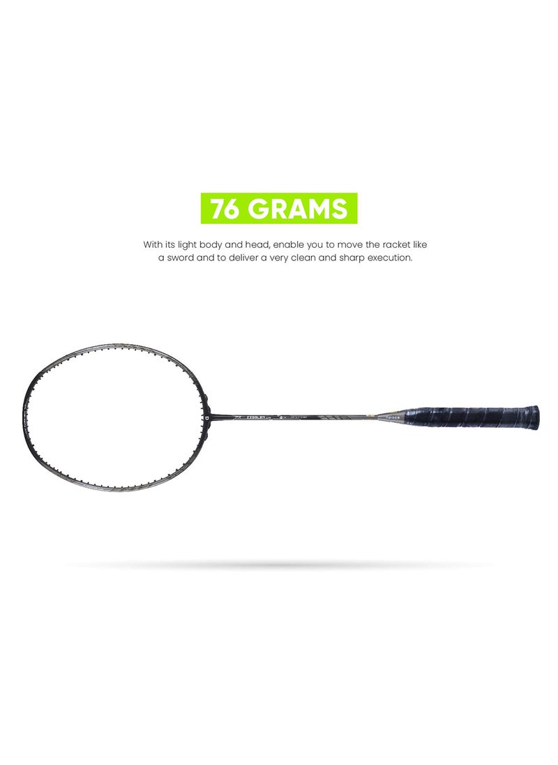 Z-Ziggler Lite Unstrung Badminton Racket | 33 LBS 6g & 6.2 mm Slim Shaft | 3 3/8 inches Grip Size | Lightweight Design | Includes Full Cover for Protection